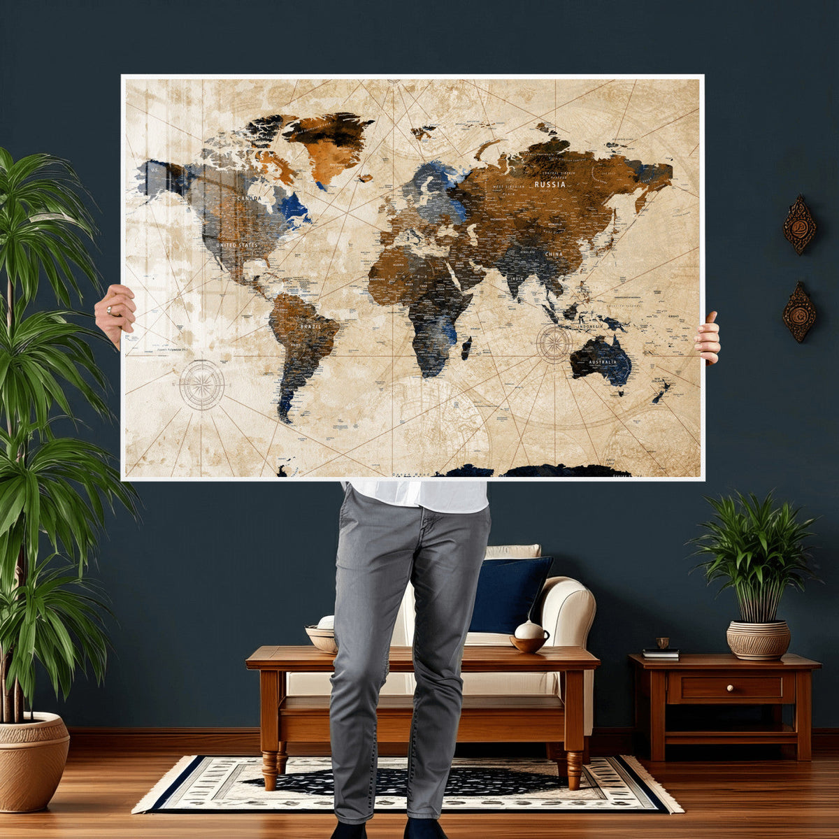 World Map Canvas Print – Framed Travel Map Wall Art for