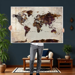 World Map Canvas Triptych – Colorful Global Wall Art for