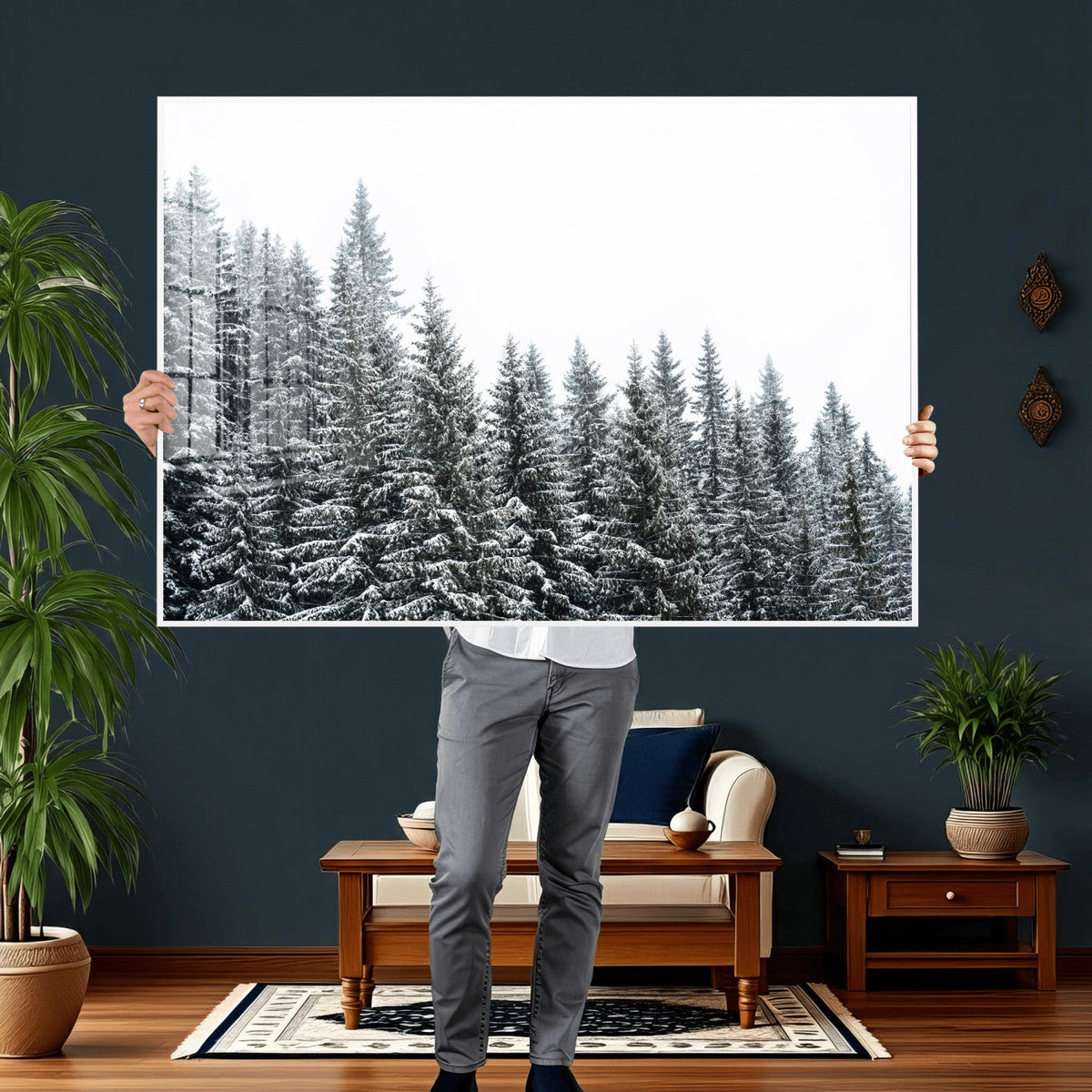 Misty Mountain Forest Canvas Print, Foggy Pine Trees Nature
