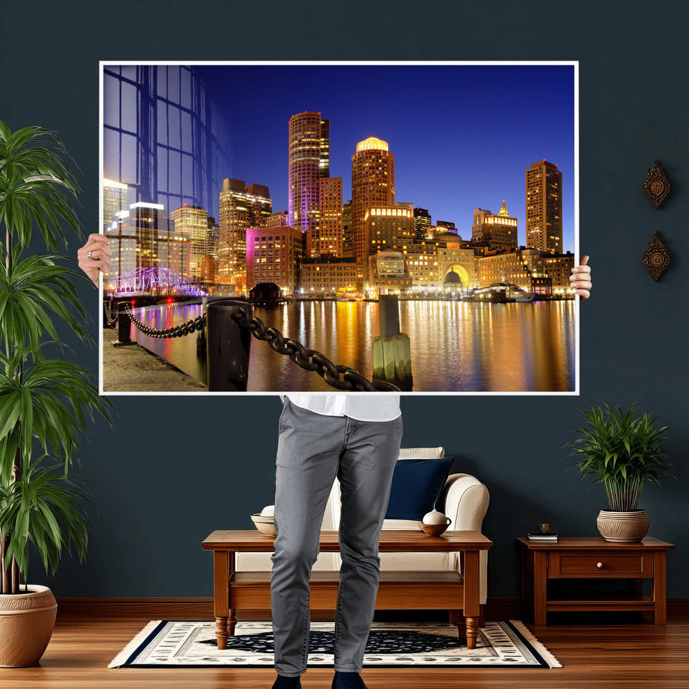 Boston Wall Art Canvas Print, Boston City Downtown Night