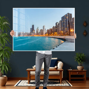 Chicago Wall Art Canvas Print, Chicago City Downtown Night