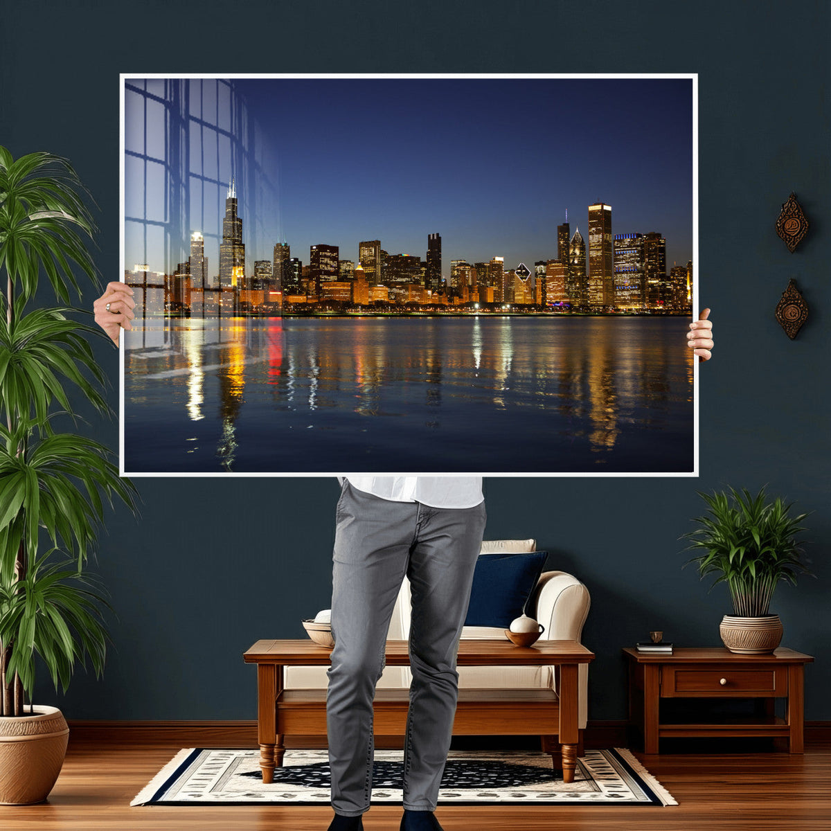 Chicago Wall Art Canvas Print - Chicago City Downtown Night