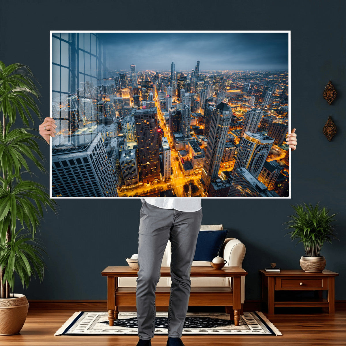 Chicago Wall Art Canvas Print - Chicago City Downtown Night