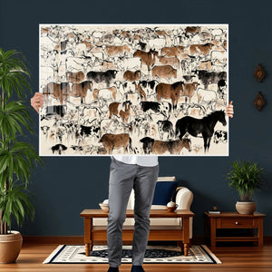 Farmhouse Animals Horse Longhorn Cow Wall Art Canvas Print -