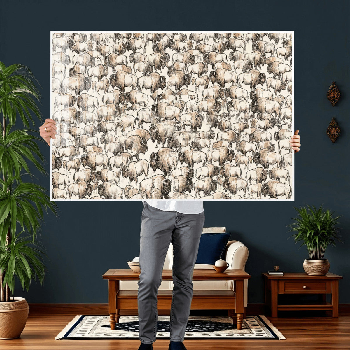 American Bison Canvas Print - Abstract Buffalo Wall Art