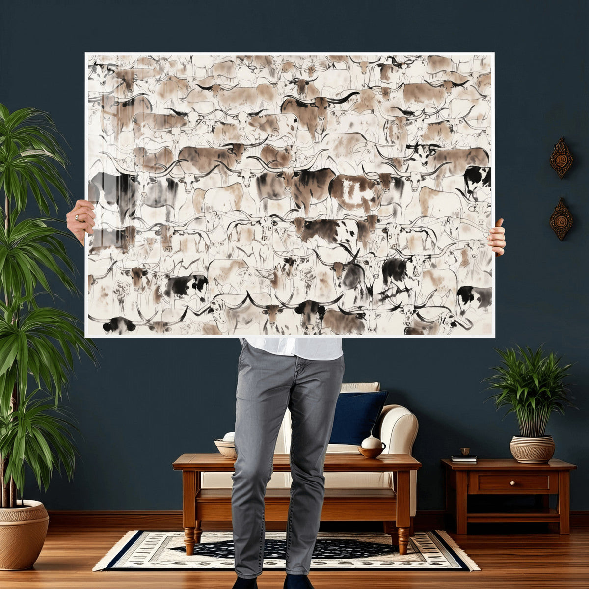 Abstract Texas Cow Canvas Print for Cabin and Western Home
