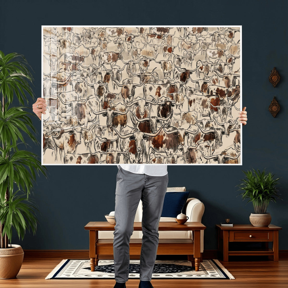 Abstract Longhorn Wall Art Canvas Print - Farm Animal