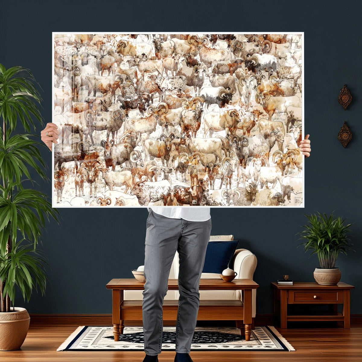 Farmhouse Bighorn Sheep Wall Art Canvas Print - Abstract
