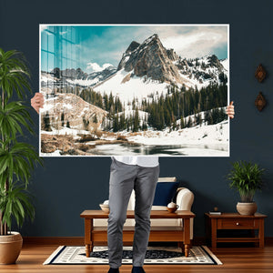 Snowy Mountain Wall Art Canvas Print, Alpine Pine Forest