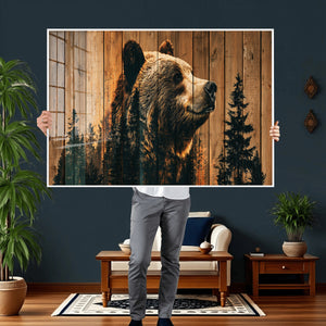 Rustic Bear Wall Art Canvas Print – Woodland Wildlife