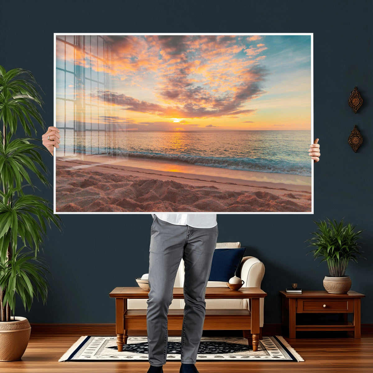 Sunset Beach Wall Art Canvas Print – Soft Coastal
