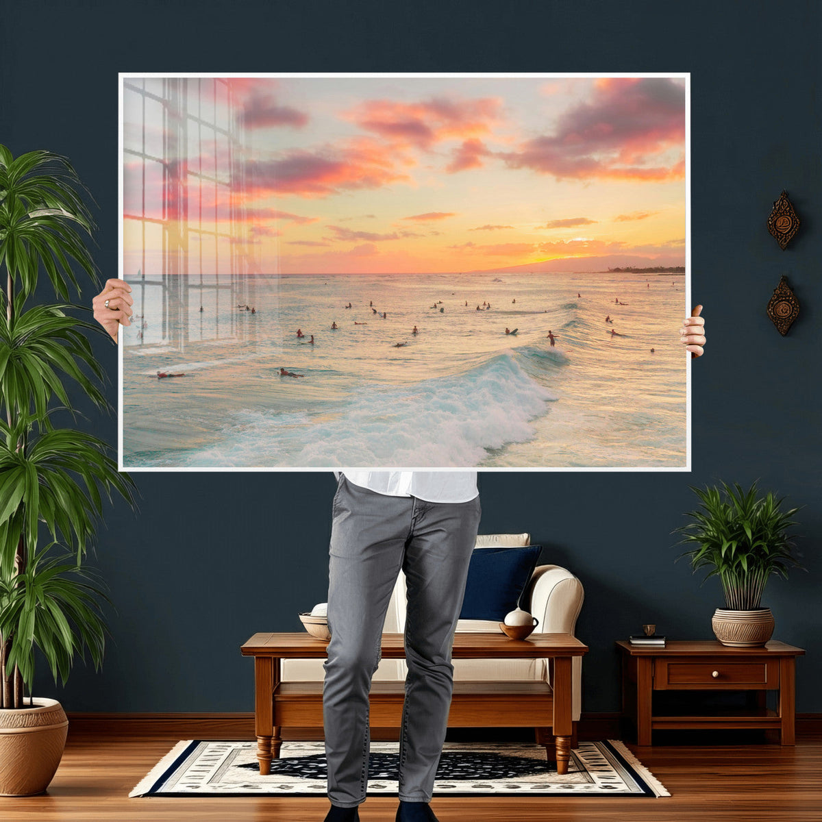 Sunset Beach Wall Art Canvas Print – Soft Coastal