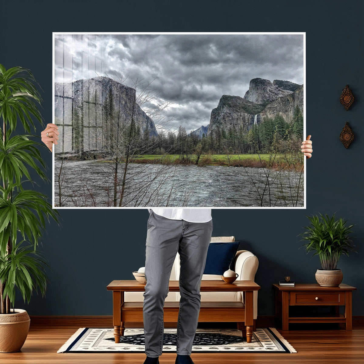 Yosemite Valley River Wall Art Canvas Print, Granite Cliffs
