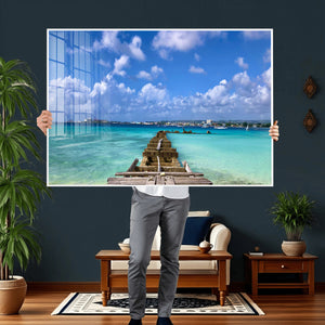 Caribbean Ocean Pier Seascape Wall Art Canvas Print,
