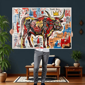 Texas Bull Wall Art Canvas Print, Abstract Graffiti Bull