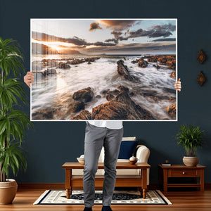 Rocky Coast Ocean Sunset Wall Art Canvas Print, Dramatic
