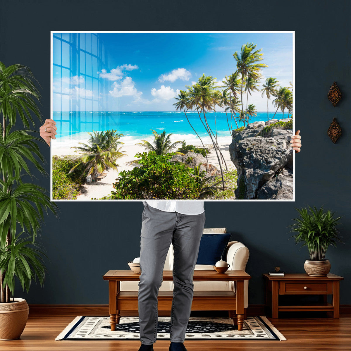 Tropical Beach Wall Art Canvas Print, Palm Tree Ocean