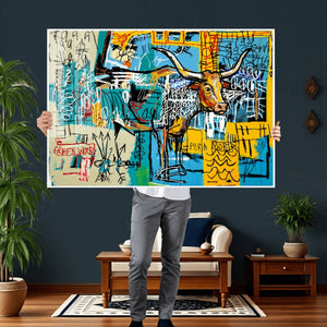 Basquiat Style Bird Bull Graffiti Wall Art Canvas Print,