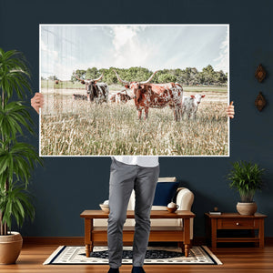 Texas Longhorn Cattle Wall Art Canvas Print, Rustic Ranch