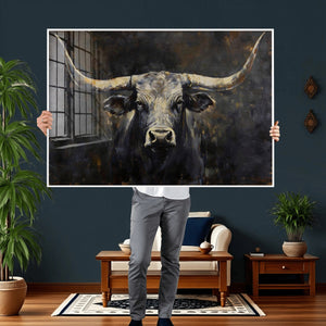 Rustic Longhorn Bull Wall Art Canvas Print – Vintage Western