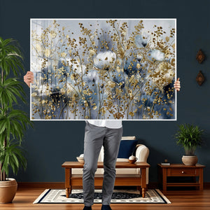 Abstract Floral Wall Art Canvas Print – Gold and Blue