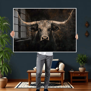 Vintage Longhorn Bull Wall Art Canvas Print – Rustic Western