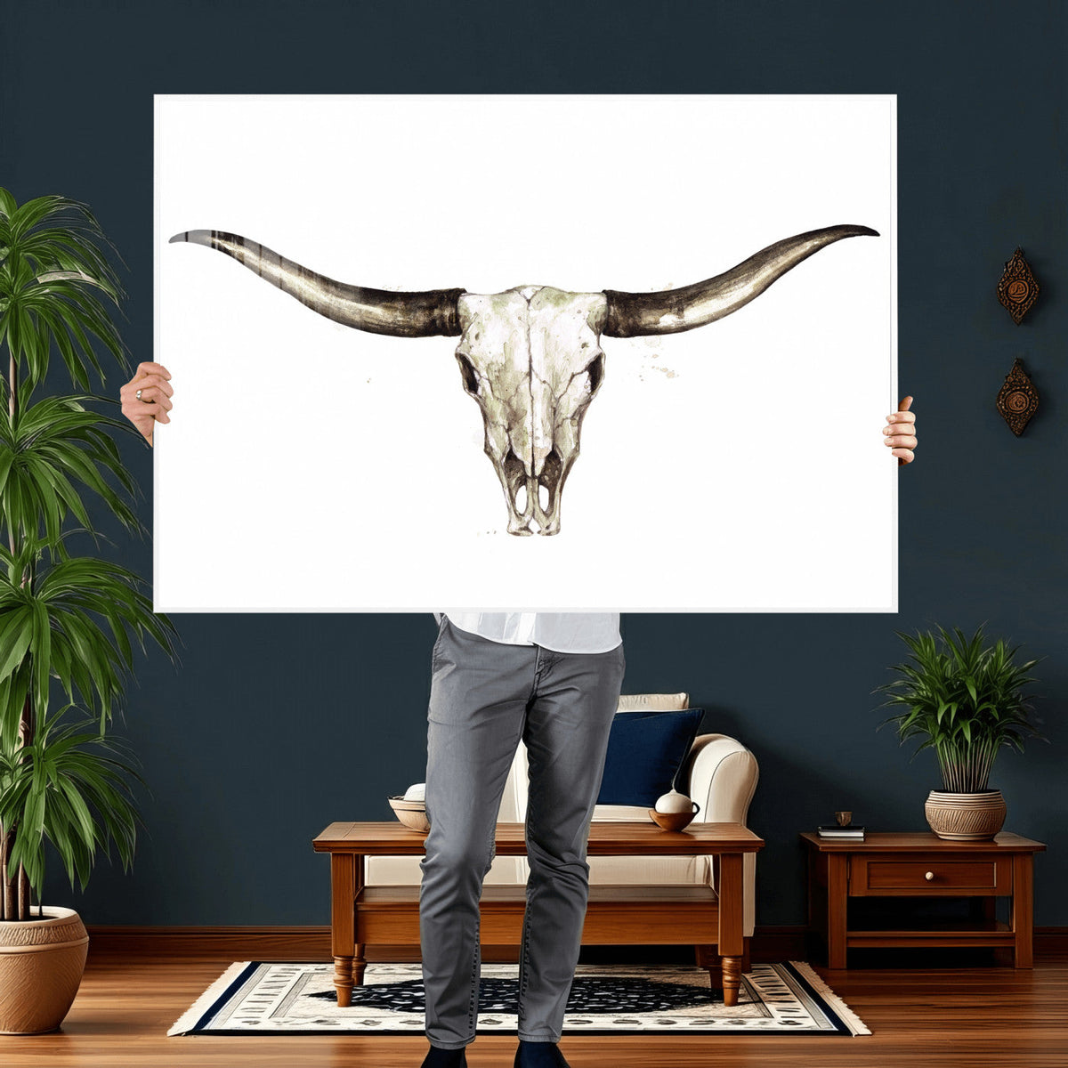 Longhorn Skull Wall Art Canvas Print – Rustic Western