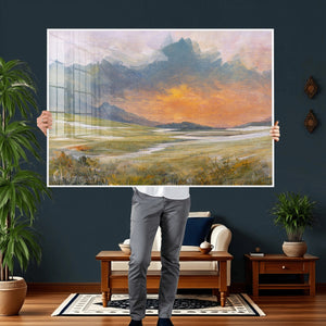Mountain Sunset Wall Art Canvas Print Vintage Landscape