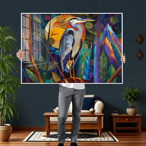 Colorful Heron Wall Art Canvas Print Tropical Bird Abstract