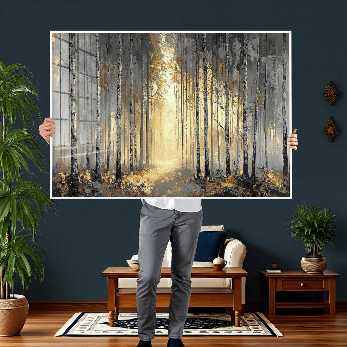 Abstract Birch Forest Wall Art Canvas Print – Modern Neutral