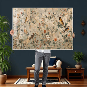Vintage Birds and Flowers Wall Art Canvas Print, Botanical