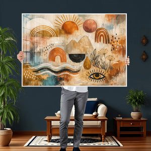 Geometric Boho Abstract Wall Art Canvas Print, Orange Blue