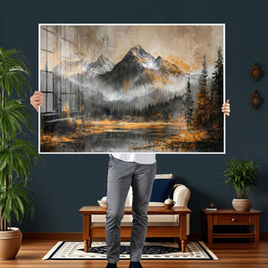 Mountain Lake Canvas Wall Art — Rustic Forest Landscape