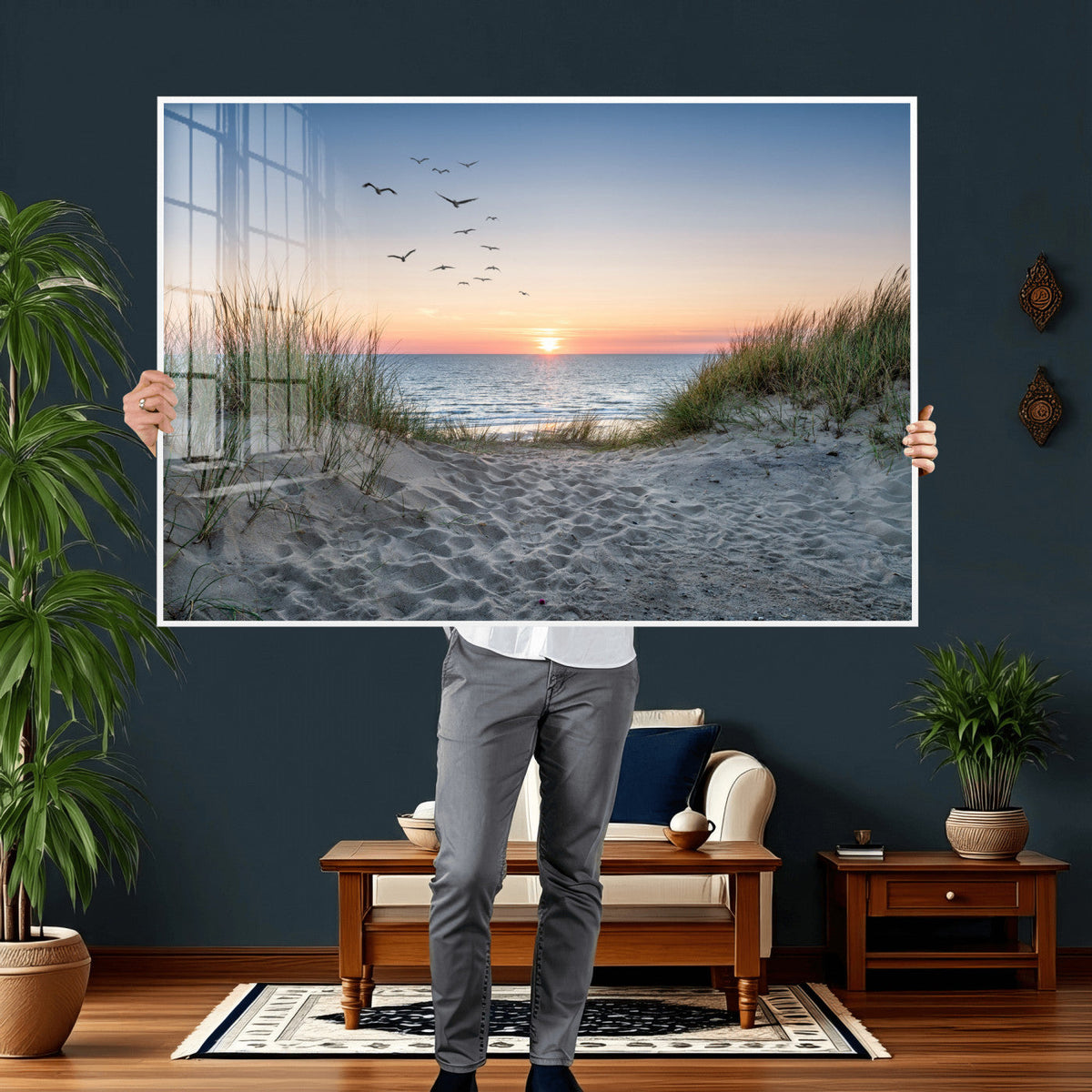 Sandy Dune Path Sunset Canvas Wall Art — Seagulls Beach