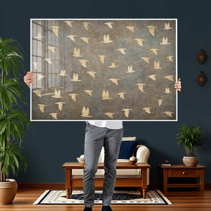 Flying Birds Canvas Wall Art, Vintage Bird Flock Pattern