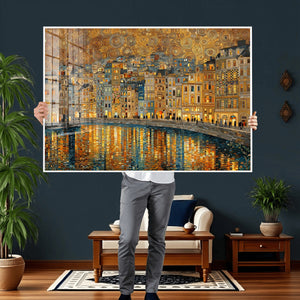 Gustav Klimt Golden Cityscape Wall Art Canvas Print, Framed