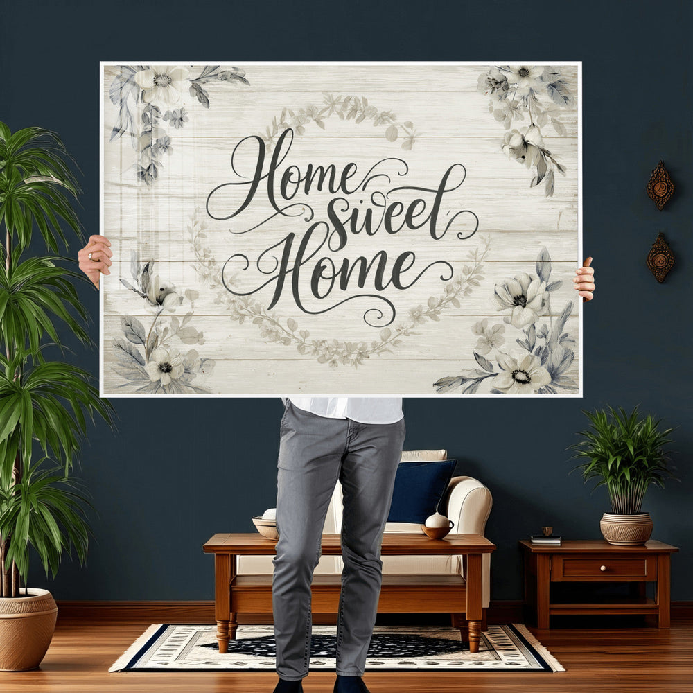 Home Sweet Home Wall Art Canvas Print, Floral Farmhouse