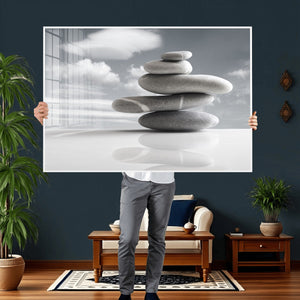 Zen Stone Wall Art Canvas Print, Balanced Rock Stack Framed