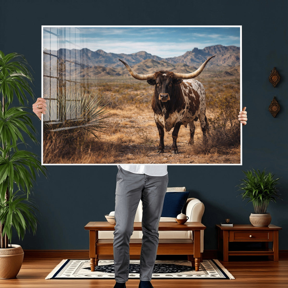 Texas Longhorn Canvas Wall Art Western Bull Desert Moody