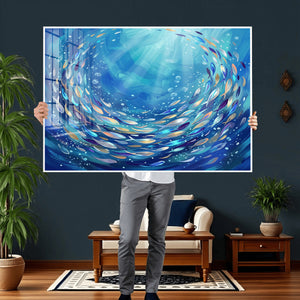 School of Fish Canvas Print | Blue Ocean Underwater Wall Art