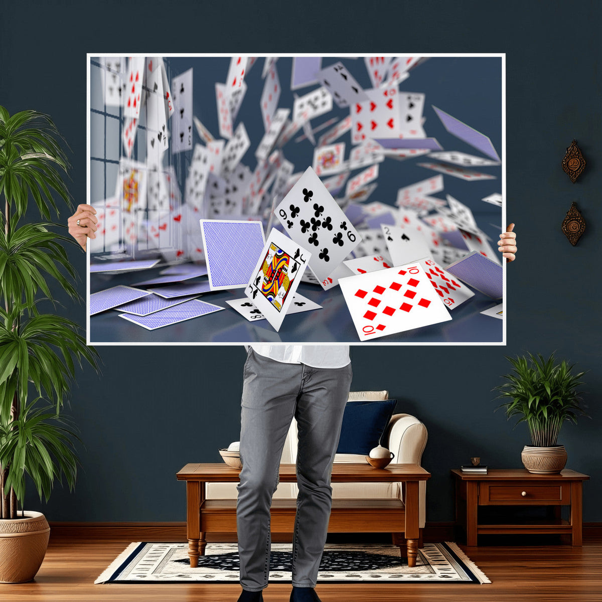 Playing Cards Canvas Wall Art | Casino Game Room Decor,