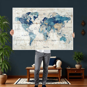 Watercolor World Map Canvas Wall Art Print – Abstract