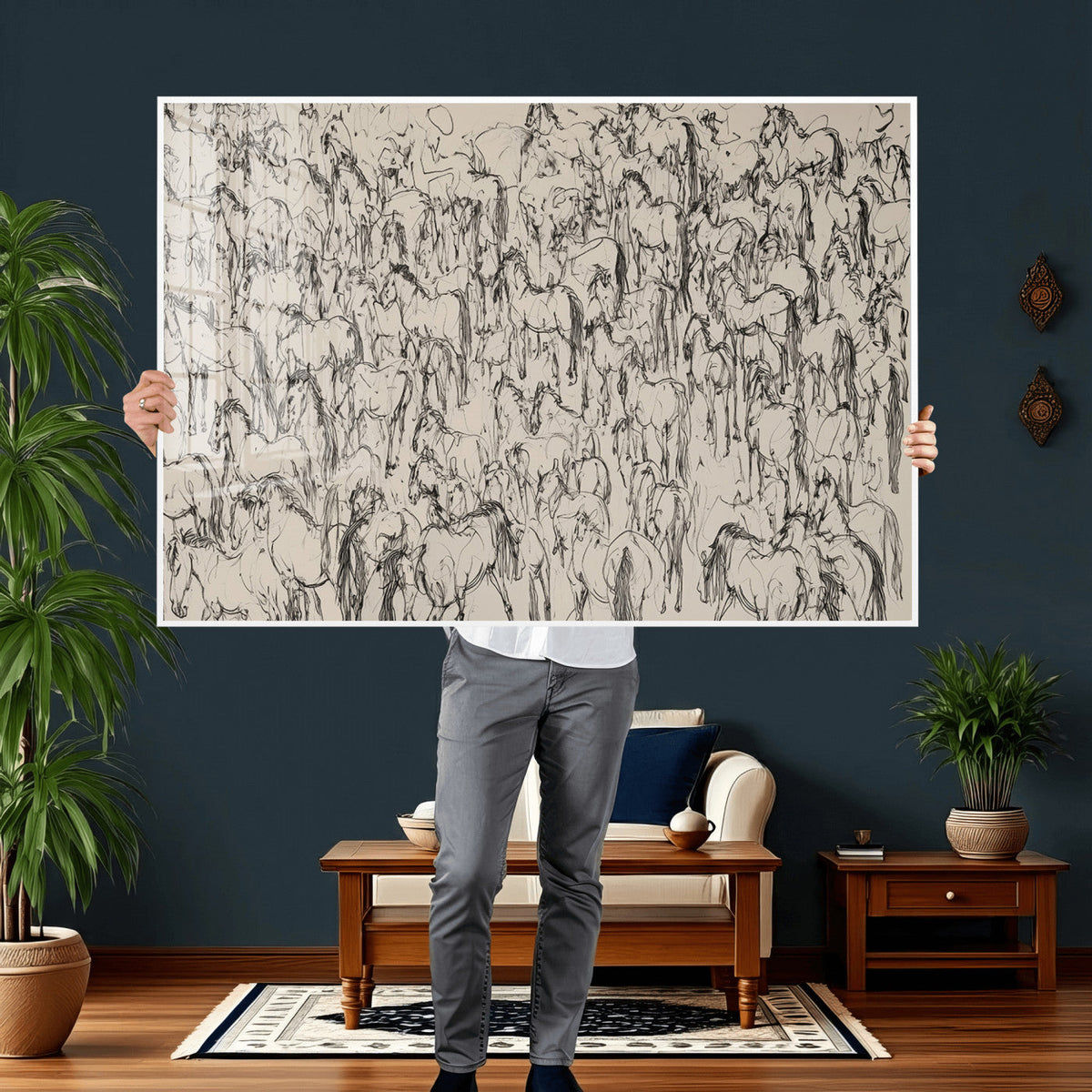 Abstract Horse Sketch Wall Art | Ready to Hang and Framed |