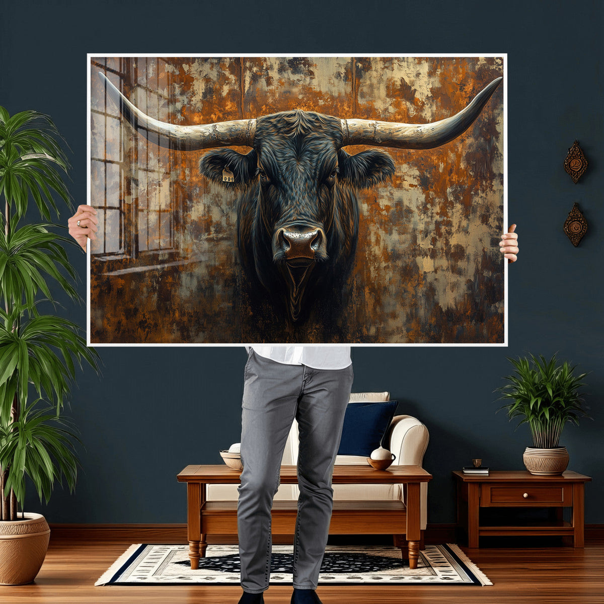 Longhorn Texas Cow Bull Wall Art | Rustic Farmhouse Canvas