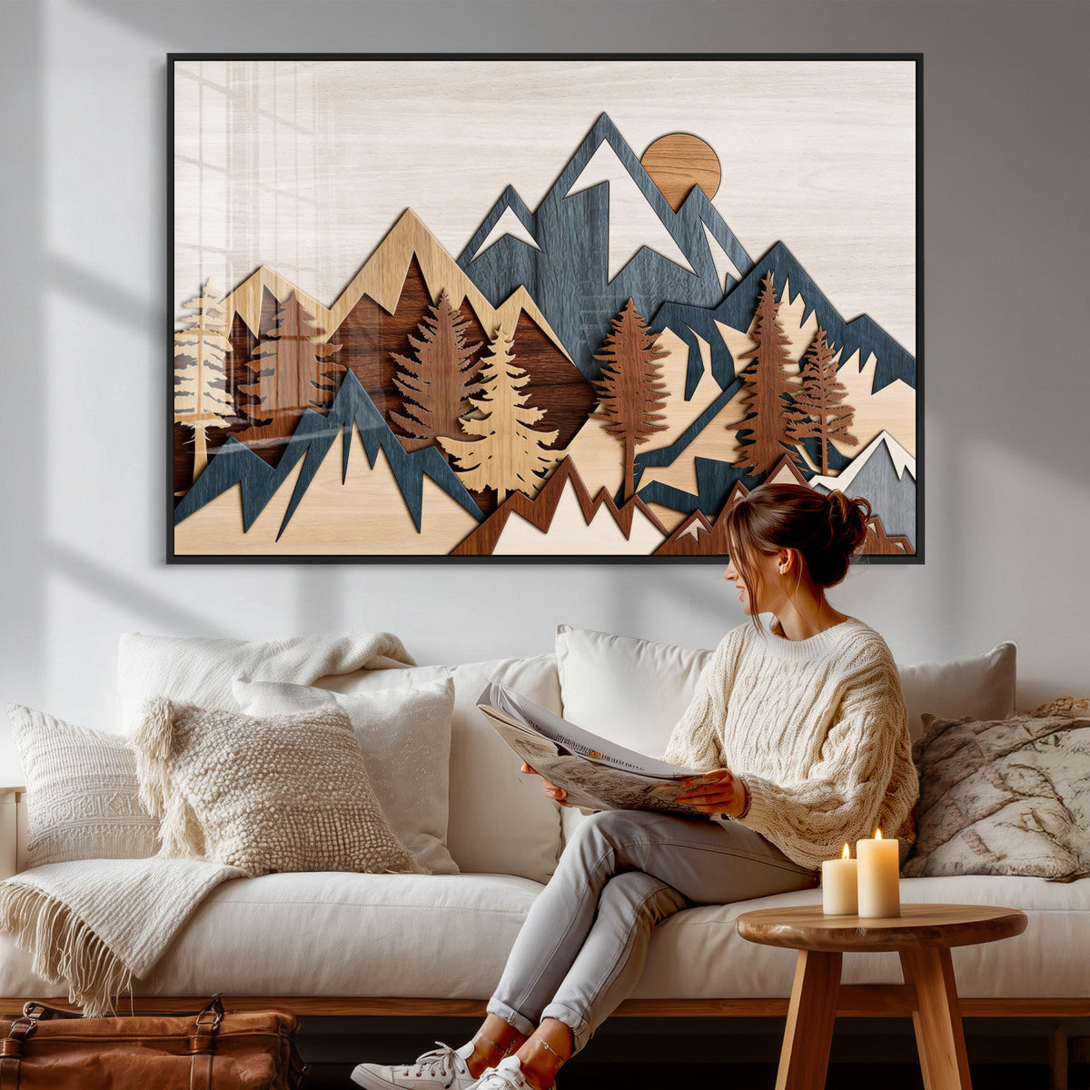 Woodland Mountain Landscape Triptych, Giclee Canvas Art for