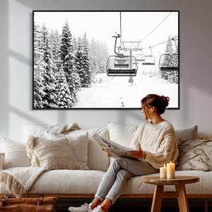 Ski Wall Art - Ski Lift Wall Art Canvas Print Snow Covered