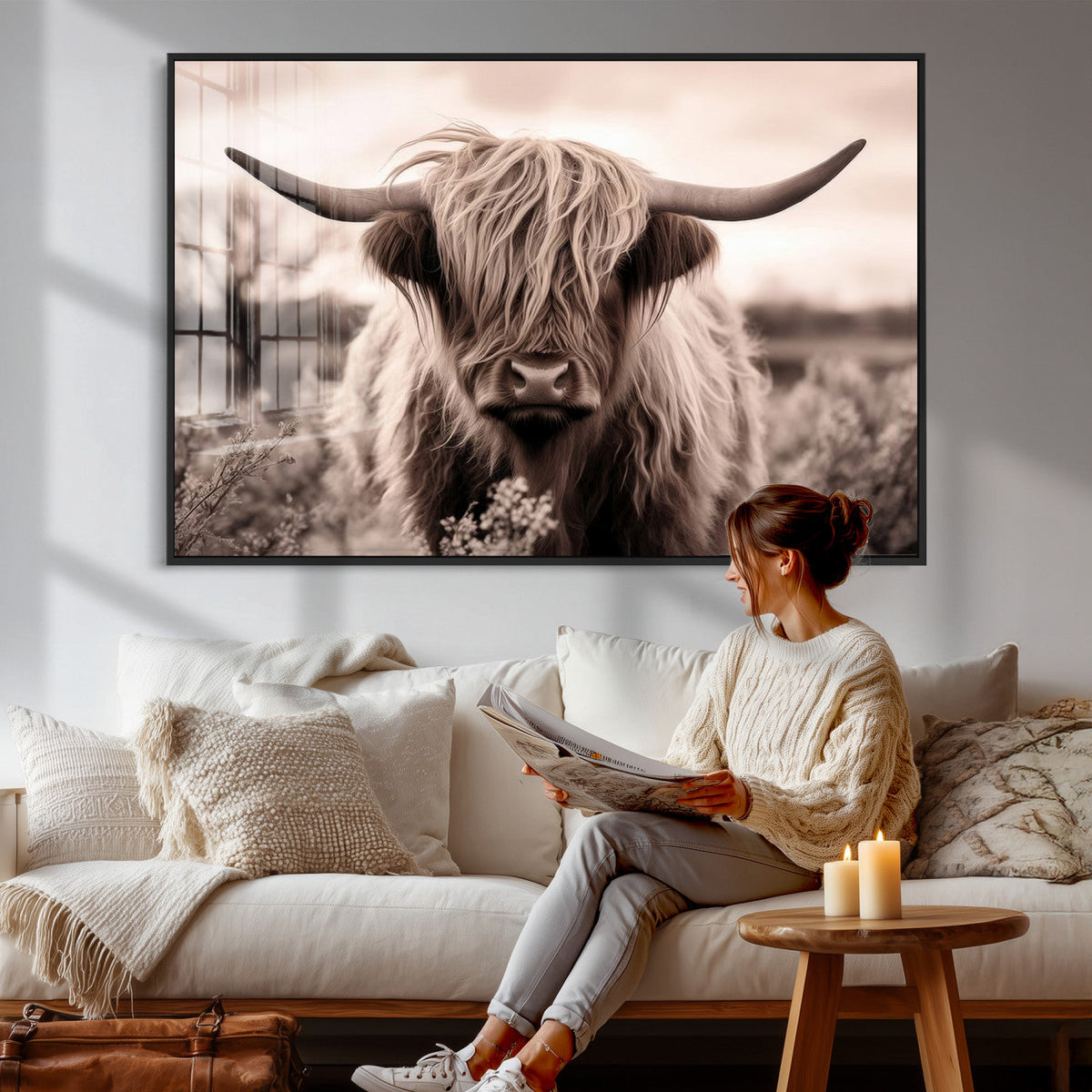 Scottish Cow Longhorn Wall Art Canvas Print
