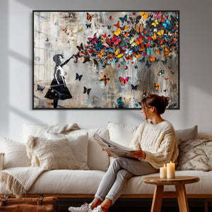 Butterfly Girl Wall Art – Vibrant Street Style Canvas Print,