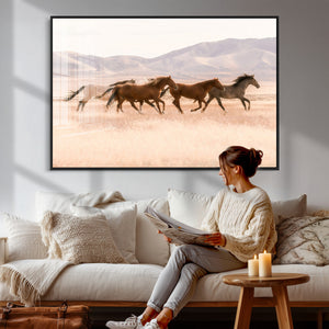 Wild Horse Wall Art Canvas Print – Framed Rustic Western Art