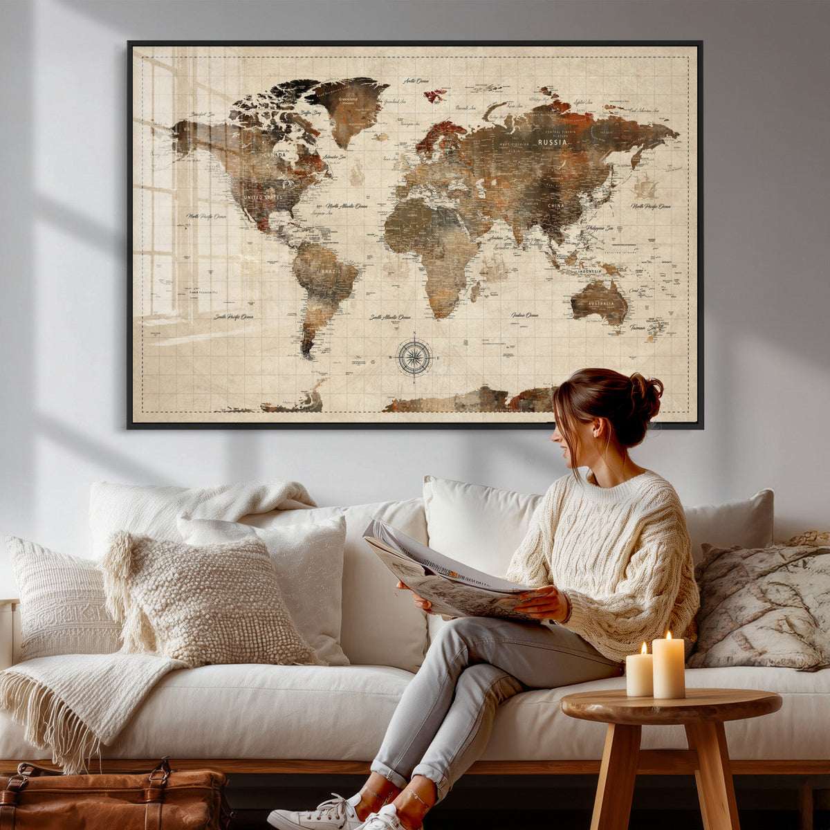 World Map Canvas Print – Framed Detailed Map of the World